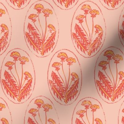 dandelion block print in apricot and salmon pink