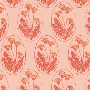 dandelion block print in apricot and salmon pink