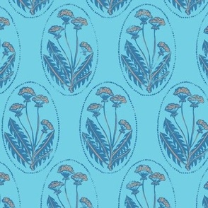 dandelion block print in sky blue royal blue and magenta