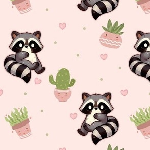 Racoon and Happy Plants