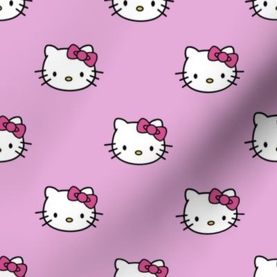 Cute Kawaii kitty face with bow on pink-4x4