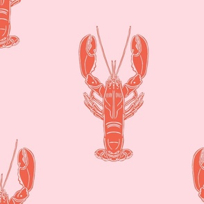 Nautical block print red lobsters on a pale pink background (large) 