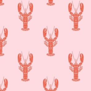 Nautical block print red lobsters on a pale pink background (medium) 