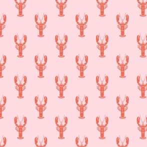 Nautical block print red lobsters on a pale pink background (small)