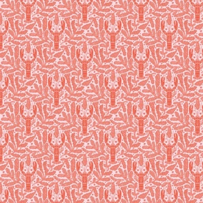 Nautical block print red lobsters and coral on pale pink background (small)
