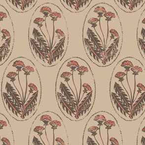 dandelion Indian block print in neutral brown sand and red