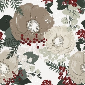 Christmas Peony Floral (Cream) (Large Scale)(10.5"/12")