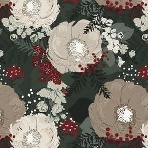 Christmas Peony Floral (Dark Green) (Small Scale)(5.25"/6")