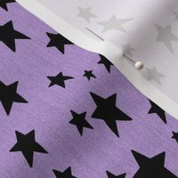 Black Stars on Faux Woven Lavender Purple