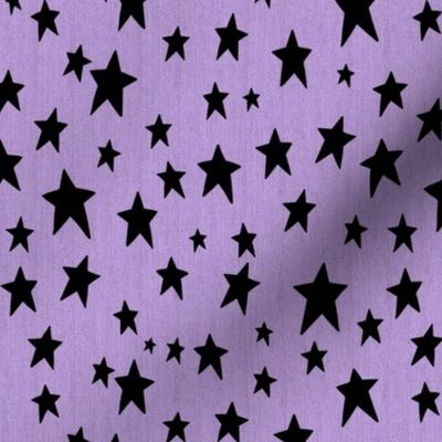 Black Stars on Faux Woven Lavender Purple