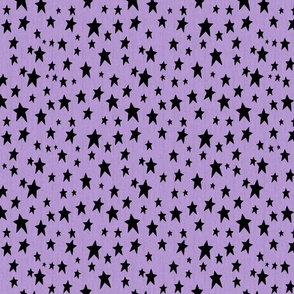 Black Stars on Faux Woven Lavender Purple