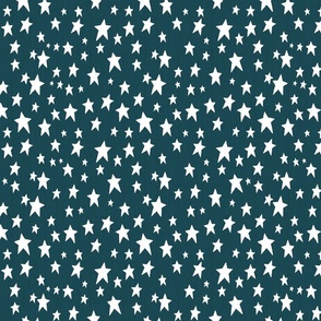 White Stars on Faux Woven Midnight Blue Teal