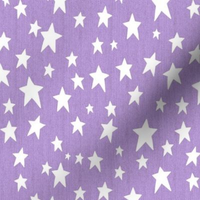 White Stars on Faux Woven Lavender Purple