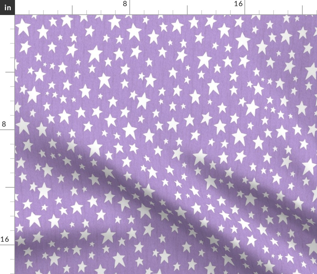 White Stars on Faux Woven Lavender Purple