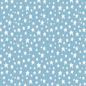 White Stars on Faux Woven Light Blue