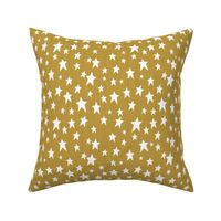 White Stars on Faux Woven Citrine Yellow