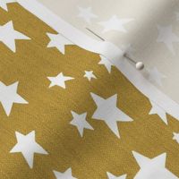 White Stars on Faux Woven Citrine Yellow