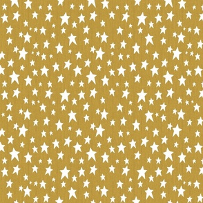 White Stars on Faux Woven Citrine Yellow