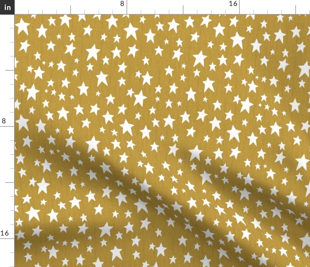 White Stars on Faux Woven Citrine Yellow