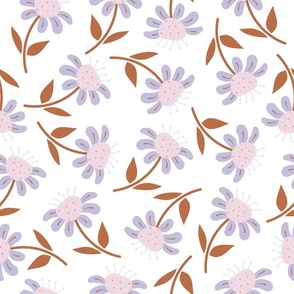 (M) Happy Flowers - Lavender, Pink and Brown Florals Chamomile Pastel Colors Botanicals Minimalist Nature