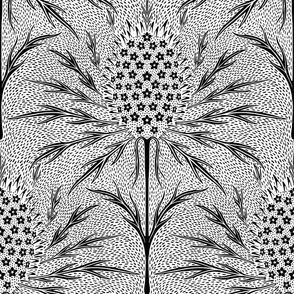 (L) Maximalist thistle monochrome black and white for gold metallic wallpaper