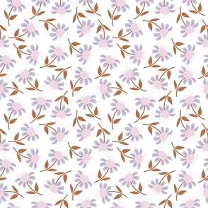 (S) Happy Flowers - Lavender, Pink and Brown Florals Chamomile Pastel Colors Botanicals Minimalist Nature