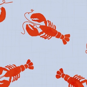 Classic Red Lobsters On Light Blue - large scale