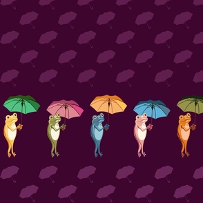 Panel of Stylized Frogs holding Umbrellas