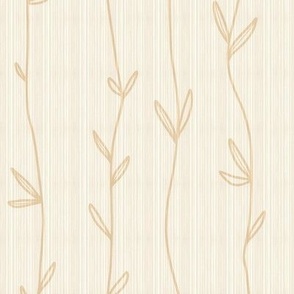 Farmhouse Cottage Textured Striped Boho Vines in wheat gold