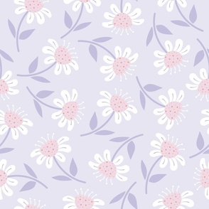 (M) Happy Flowers - Pastel Colors Lavender Lilac Pink Florals Chamomile Botanicals Minimalist Nature