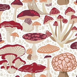 Mushroom Wonderland - Deep Red and Taupe Brown
