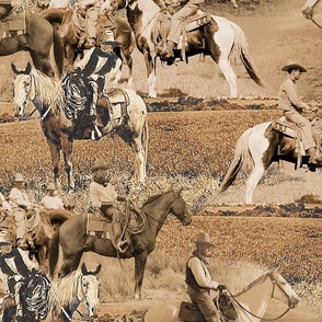 Cowboys on Horseback in Sepia Tone