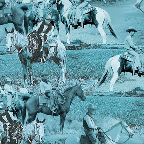 Cowboys on Horseback in Turquoise Blue