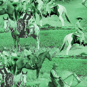 Cowboys on Horseback in Green