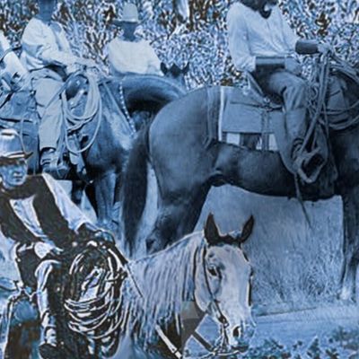 Cowboys on Horseback in Blue