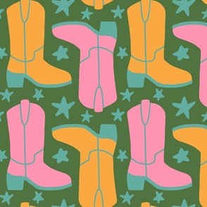 Cowboy Boots Pattern (green/pink/orange)
