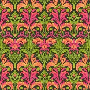 SMALL DAMASK 1 GREEN ORANGE PINK SUMMER FLWRHT