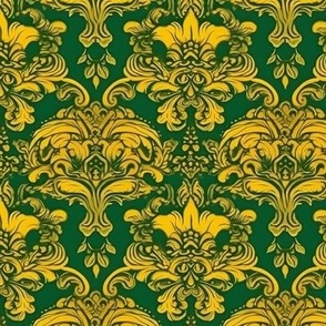 SMALL DAMASK GREEN YELLOW FLWRHT