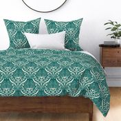 Serene floral garden green and cream - home decor - wallpaper - curtains- bedding - whimsical - metallic wallpaper.