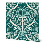 Serene floral garden green and cream - home decor - wallpaper - curtains- bedding - whimsical - metallic wallpaper.