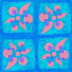 Pink Abstract Flower on Blue