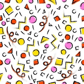 Retro 80s  / 90s Abstract Confetti Party - Red + Pink + Yellow + Black + White