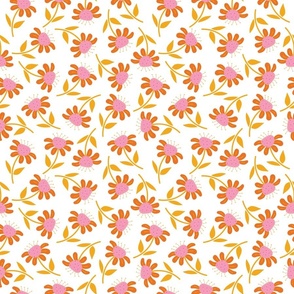 (S) Happy Flowers - Red, Pink and Orange Florals Chamomile Girly Botanicals Minimalist Nature