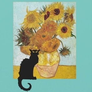 Van Gogh Sunflowers and Black Cat