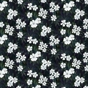 White summer flowers on dark small scale design