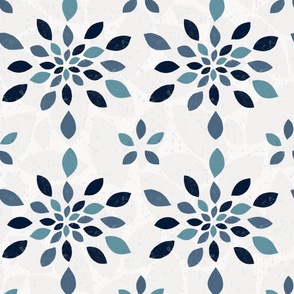 L-FLORALY TILED-2-GREY BLUE-floral-flower-teardrop,boho,leaf, textured tonal, geometric