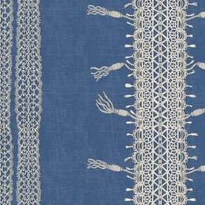 Crochet Lace and Tassels (Large) - Panna Cotta Cream on Blue Ridge Denim Blue  (TBS135)