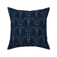 L Golden Accents on Navy Fabric: Timeless Art Deco Pattern for Glamorous Interiors