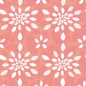 L-FLORALY TILED-4-CREAM ON APRICOT-floral-flower-teardrop,boho,leaf, textured tonal, geometric