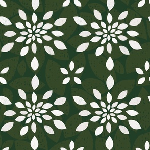 L-FLORALY TILED-6-P GREY ON D GREEN-floral-flower-teardrop,boho,leaf, textured tonal, geometric